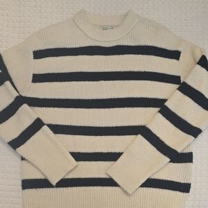 American Eagle Outfitters Cream and Black Striped Crewneck Sweater